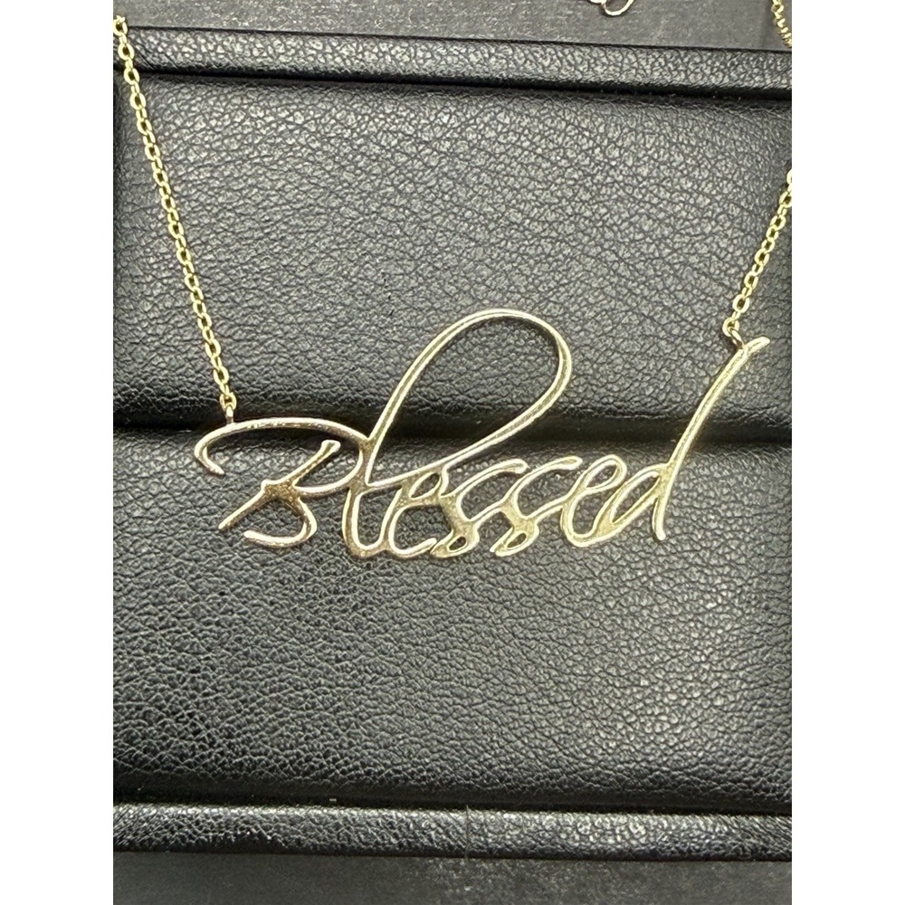 EUC 18" Gold Sterling Silver "Blessed" Pendant Necklace J16